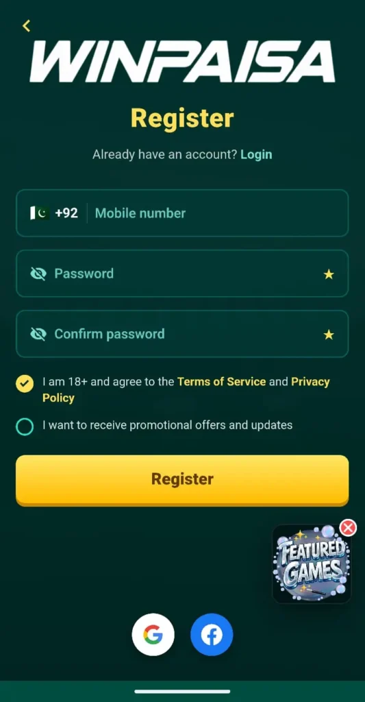 Winpaisa Game Registration